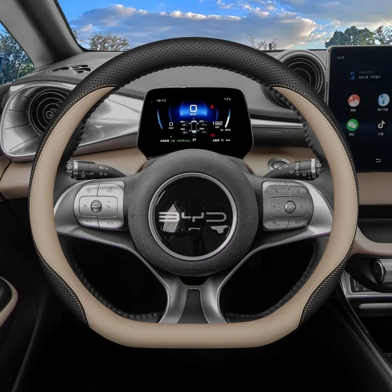 Fishing Boat Steering Wheel - 2026年 BYD用 レザーカーステアリングホイールカバー 超薄型 15インチ アト3、シール、ハン、タン、ドルフィン、シールU、アト2